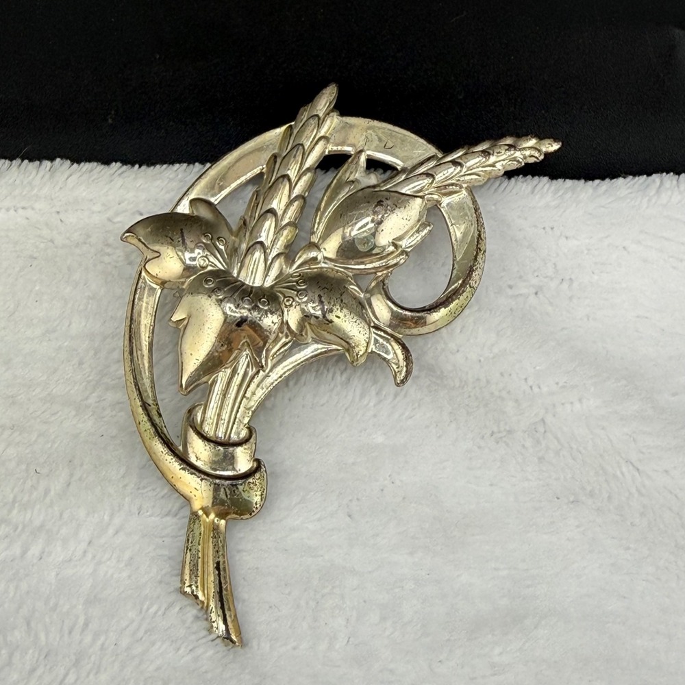 Vintage Estate Flower Brooch Silver‎ Tone Large Floral Pin 3.25in